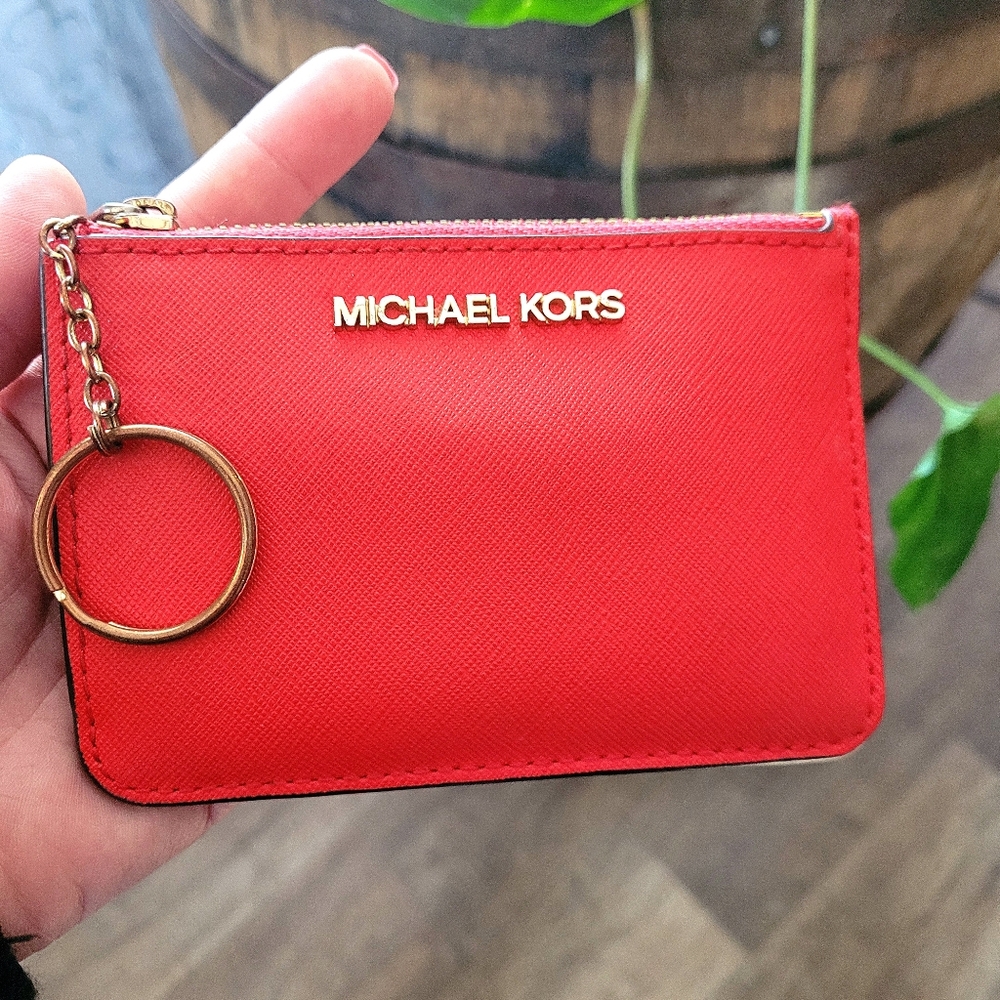 Michael Kors Red Leather Card Holder Key Chain